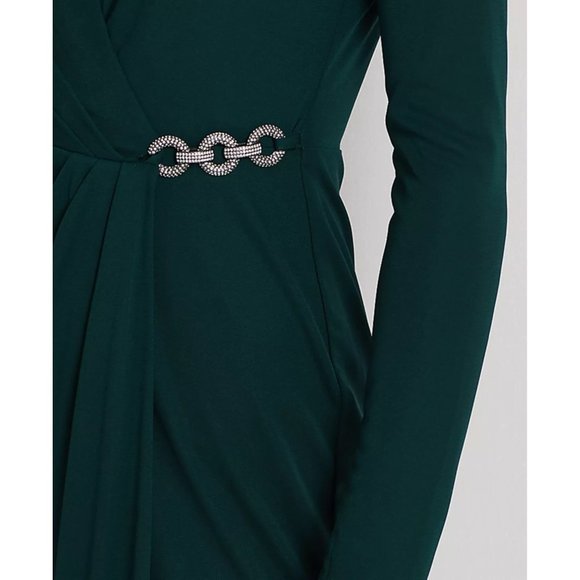 LAUREN RALPH LAUREN Jersey Surplice Cocktail Dress - Green - NWT - Size 4 - Picture 3 of 5